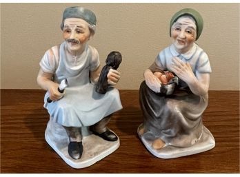 Pair Of Capodimonte Old Man And Woman Figurines