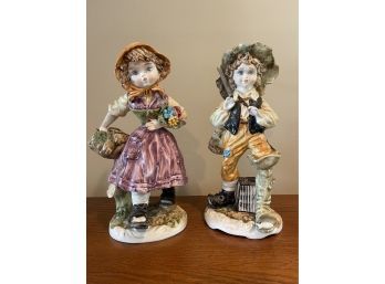 Capodimonte Peasant Girl And Boy Figurines