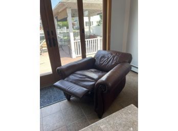 Brown Leather Reclining Chair With Wood Trim
