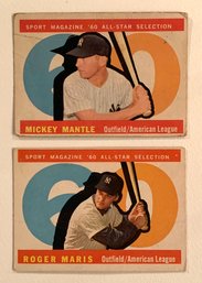 1960 Topps Mickey Mantle All-Star #563.  1960 Topps Roger Maris All-Star #565.