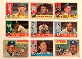 Lot Of 9 Topps N.Y. Yankee Cards.