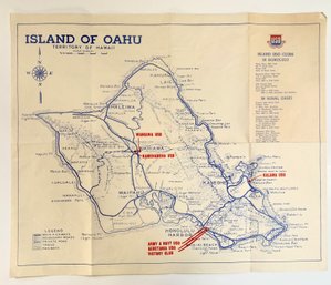 Map Showing The Island Of Oahu USO Clubs.  Probably Late 1940's.  14 X 17'.