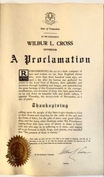 8 Official Thanksgiving Proclamations - Issued By 4-term State Of Connecticut Governor, Wilbur L.  Cross.