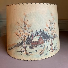 Vtg. Hand-painted Parchment Shade.  Cabin And Maple Sugaring Scene.