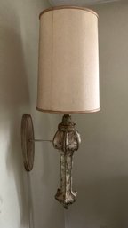 Mid-Century Carved And Painted Wood Electric Wall Lamp.  Just Plugs In.