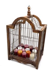 Wood And Wire Birdcage W/ Votive Candles.