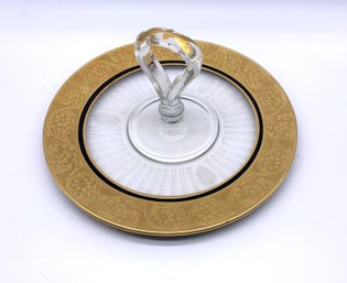 Vtg. Handled Serving Dish With Pickard-style Gold Band Decoration.