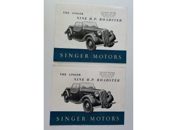 2 Singer Roadster Brochures - One With A Fold, The Other In Excellent Condition