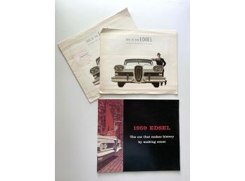 3 Edsel Brochures - 2 Fold-outs In Fair Condition, 1959 Brochure In Excellent Condition