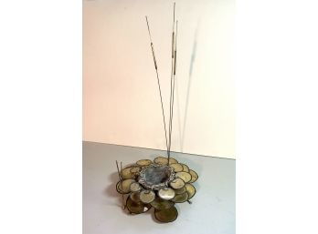 Brass Lily Pad And Cattail Table/sunroom Sculpture