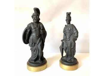 Pair Of Mottahedeh Black Bassalt Neo Classical Figures