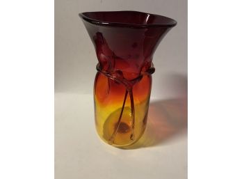 Mid Century Blenko Blown Glass Amberina Tie Vase