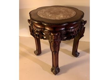 Chinese Carved Taboret With Marble Top
