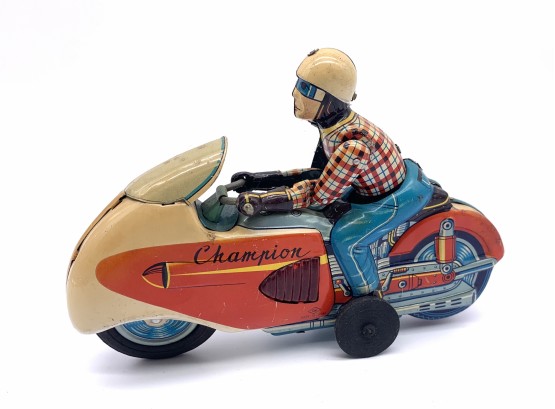 Vtg. 1950's Tin Litho Champion Caf Racer Friction Toy