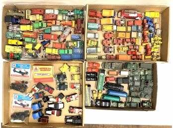 4 Flats Of Matchbox And Related Cars, Trucks, Etc