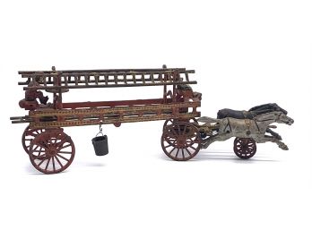 Antique Hubley Cast-iron Horse Drawn Fire Ladder Wagon.  Lg. 20'