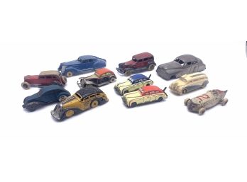 Lot Of 11 Assorted Vtg. Cast-iron, Tin And Rubber Toy Cars