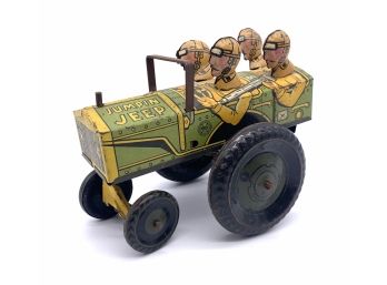 Vtg. Marx 'Jumpin Jeep' Tin Litho Wind-up Toy.  Lg. 5 1/2'