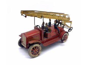 Antique Fire Brigade Fire Engine.  Tin Litho Wind-up Toy By Johann Distler.