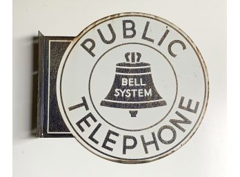 Vtg. Public Telephone Sign.  Enamel Over Steel.  Diam. 18'.