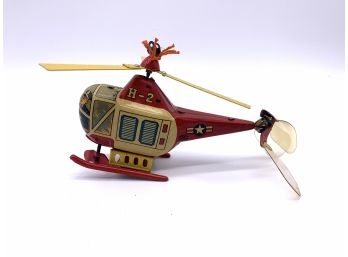 Vtg. Japanese Wind-up Tin Litho Toy Helicopter By Masudaya Modern Toy