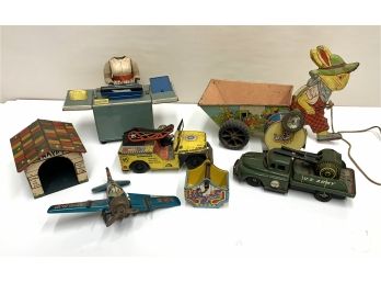 8 Pc. Lot As-is Vtg. Tin Litho Toys And Parts