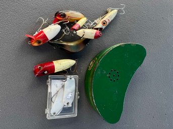 Vintage Fishing Lure Lot And Bait Box