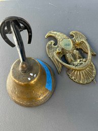 Vintage Brass Bell And Eagle Door Knocker