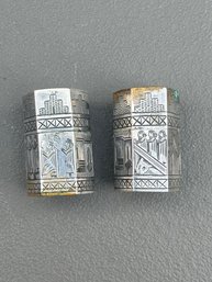 Decorative Middle Eastern Silver Over Brass Salt And Pepper