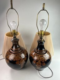 Pair Of Mid Century Ceramic Vases With Shades