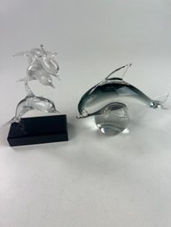 Pair Of Glass Dolphin Figurines