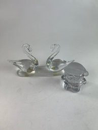 Glass Swan Figurines And Glass Santa
