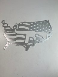 Metal Cut Out Wall Hanging Usa Map Flag Gun