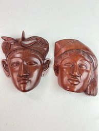 Pair Of Carved Wood Heads Bali