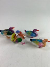 4 X Art Glass Colorful Ducks