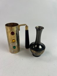 Novelty Metal Shot Glass By Glo Hill And Small Metal Vase