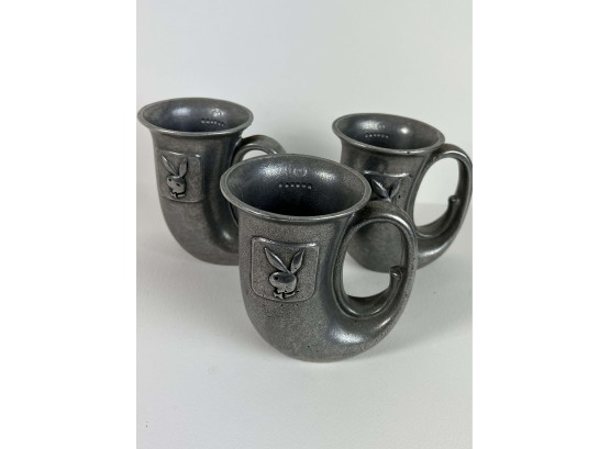 Lot Of 3 Playboy Pewter Horn Mugs Carson's - 16 Bc