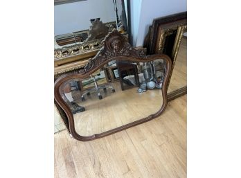 Ornate Carved Wood Hall Mirror With Beveled Glass