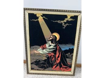 Painted Velvet Painting Of Jesus - 1974 - 98 Bc