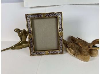 Decor Lot - Brass Dancer By O Lee, Ornate Picture Frame, Ducks - R50 Bc