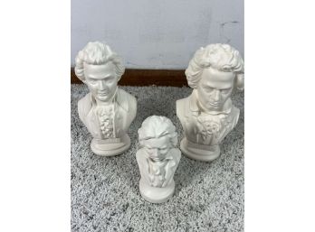 Lot Of 3 Ceramic Busts Of Great Composers - Arnels Pottery  One Other - 65 Bc