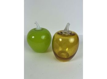 Pair Of Hand Blown Glass Apples - Signed WCFB Possibly Avalon Glass Works - 25 Bc