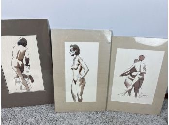 Nude Pen And Ink Drawing By Hubert Buel  2 Similar Studies - 66 Bc
