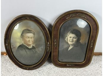 Pair Of Antique Framed Portraits With Domed Glass