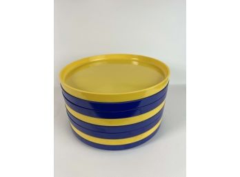 Set Of 8 Heller Design By Massimo Vignelli Plastic Plates In Blue And Yellow - 36 Bc