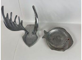 Arthur Court Pewter Fish Platter And Decorative Pewter Antlers - 38 Bc