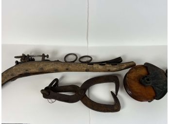 Lot Of Rustic Logging Gear - Pulley, Tong Hook, Donkey Thing - 39 Bc