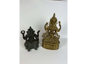Pair Of Cast Metal Buddhist Deity Figures Avalokiteshvara  Ganesha - 14 Bc