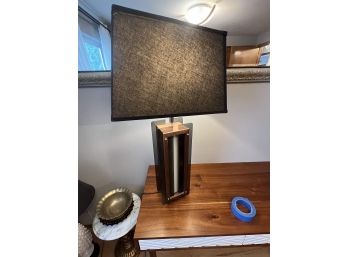 MCM Style Perspex And Wood Lamp With Shade And Light Up Base