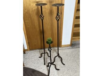 3 Large Wrought Iron Candle Stands 45' - 8548 BC